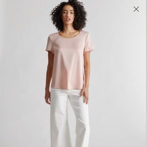 Washable stretch silk t-shirt in coastal pink